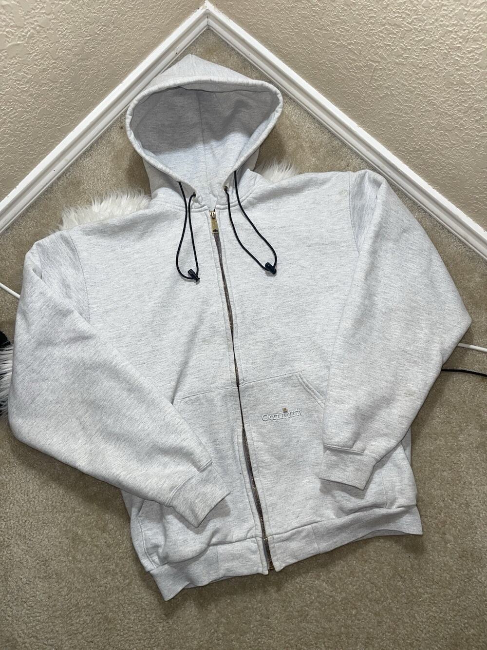 Carhartt K129 Thermal Lined Full Zip Hoodie Jacket Gray Heavyweight Size L /XL